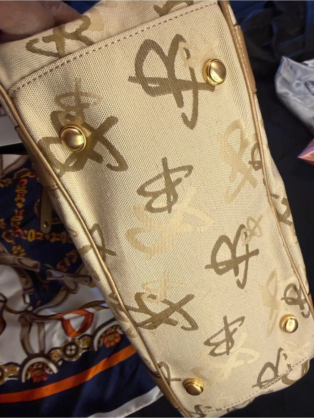 B. Makowsky  Beige Logo Satchel with Gold Accents